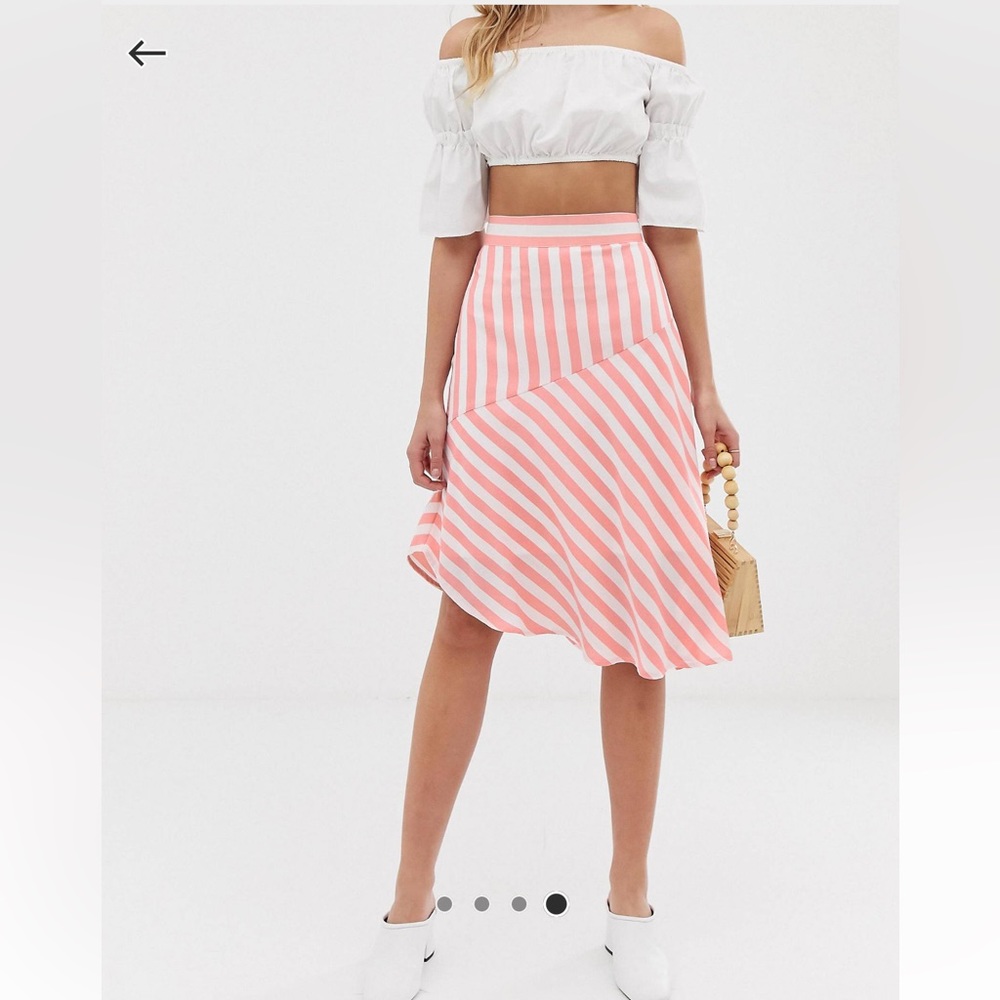 Vila stripe asymmetric hem midi skirt in size 6